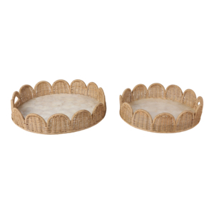 Vassoio Decorativo Intrecciato con Bordo Ondulato e Inserto in Marmo, Vassoio Rotondo per Bagno, Gioielli, Oggetti di Valore, Comodino, Tavolino da Caffè, Centrotavola - Product Image 5