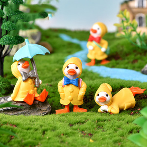 Animated Decoration Cartoon DIY Animal Figures Ornaments Raincoat Duck Mini Plastic Crafts for Desktop Ornament Home Decoration