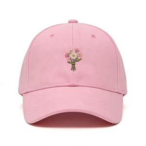 Gorra de béisbol rosa de 6 paneles con ramo de flores bordado – Sombrero para el sol ligero y transpirable para deportes al aire libre - Product Image 1