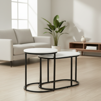 Tables d'appoint gigognes industrielles minimalistes, plateau en béton blanc, base en métal noir, table basse gigogne d'appoint pour salon