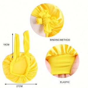 Bonnet de nuit en satin uni pour tout-petits, à couche unique, avec sangles élastiques ajustables, pour bébés - Vente en gros - Product Image 3