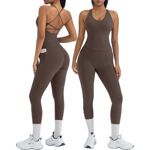 FOXA 2 Piece Yoga Set Women Crisscross Back Padded Top High Waisted <b>Leggings</b> With <b>Pockets</b> Gym Workout Wear - Product Image 2