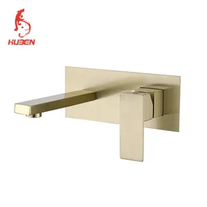 SUS304 Wall Mounted Bathroom Basin Mixer Concealed Faucet Gold Ceramic Bath Room CLASSIC Modern Hot Cold Water Brushed 2 Holes