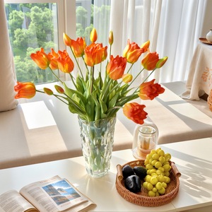 5-head Soft Rubber Tulip Simulation Flower Living Room <b>Decoration</b> Shooting Prop Latex Tulip Flower Bouquet Artificial Plant - Product Image 2