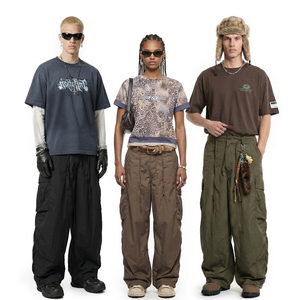 Pantalones Cargo de Primavera/Verano con Estampado a Cuadros Finos, Corte Holgado, Pierna Ancha, Bolsillos 3D, Estilo Casual Urbano para Hombre - Product Image 1