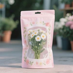 Sacs d'emballage en plastique imprimés sur mesure avec pochette refermable avec fenêtre pour la nourriture de thé de fleur de bonbon - Product Image 1