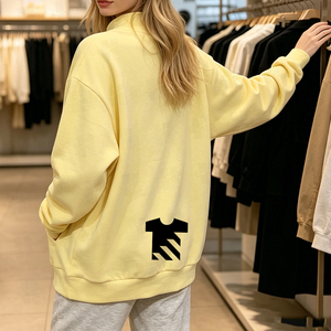 Sudadera de cuello alto para mujer, de peso pesado, oversize, con hombros caídos, de forro polar, con impresión de logotipo personalizado, tipo cuello simulado. - Product Image 1