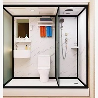 Salle de bains intégrée design moderne avec cloison en verre 6mm d'épaisseur cadre de plateau rectangulaire style maison mobile salle de douche hôtels
