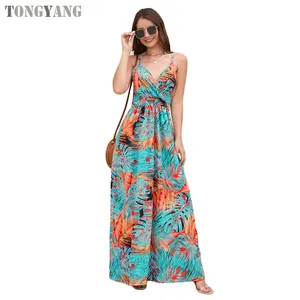 TONGYANG Mùa Hè Phụ Nữ Ăn Mặc Ladies In Phong Cách Giản Dị Thời Trang Quần Áo Công Sở Bohemian Bãi Biển Không Tay Ăn Mặc