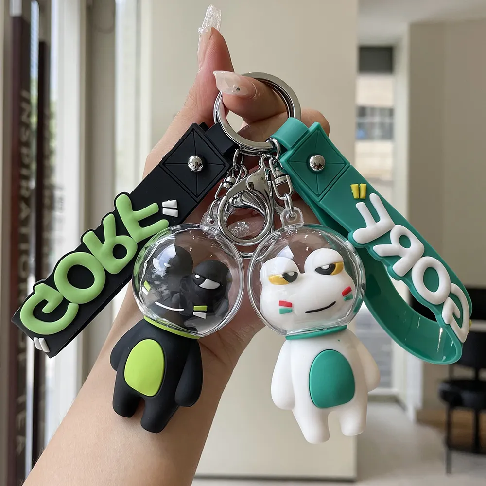 Cute Frog Doll Cartoon Character Kids 3D Rubber PVC Anime Wristband portachiavi accessori anello pendente per borse