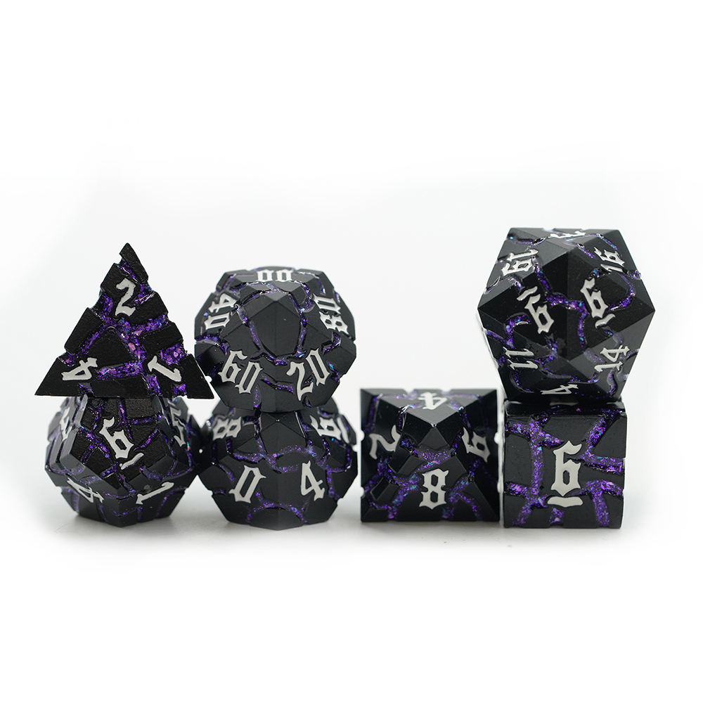 커스텀 7개 폴리헤드럴 주사위 세트 퍼플 미카 글리터