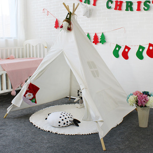 Cuatro polos niños Indio jugar interior <span class=keywords><strong>tienda</strong></span> <span class=keywords><strong>tipi</strong></span> Casa de algodón de la lona Camping para Navidad - Product Image 1