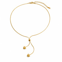 Kalung Baja Anti Karat OZE Cross-Border Liontin Berbentuk Hati Gaya Polo Rantai Bambu Berlapis Emas Asli 18k yang Dapat Disesuaikan