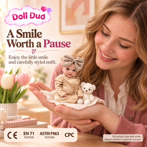 Poupée Bébé Reborn en Silicone Personnalisée de 6 Pouces, Souriant, Tenue Kaki, Nœud, Peinte à la Main, Réaliste, Cadeau de Thanksgiving pour Enfants - Product Image 3