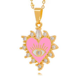 Collar de Corazón con Ojo Turco Bañado en Oro de 18K, Colgante de Esmalte Colorido, Joyería Fina con Circonitas para Mujer, Protección, Regalo de la Suerte, de Moda - Product Image 6
