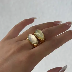 Anillos de resina de acero inoxidable y acrílico, joyería chapada en oro PVD de 18K, anillos de oro para mujer, bisutería Bague Acier inoxydable Nouveau