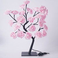 Lampe de table LED en forme de rose alimentée par USB, lumière de nuit romantique, décoration intérieure pour chambre à coucher, lampe arbre de fleurs LED en forme de rose