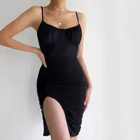 Sh10545a 2021 летняя оптовая продажа женские подтяжки юбка черный цвет сексуальные плиссированные Сплит платья