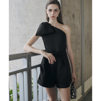 Combinaison décontractée de luxe pour femme avec nœud, imperméable, respirante, courte, noire, 100 % polyester, toucher doux, matière confortable