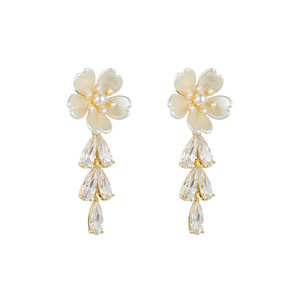 Flower <b>Stud</b> <b>Earrings</b> With Crystal Tassels 925 Silver Wedding Jewelry For Women - Product Image 5