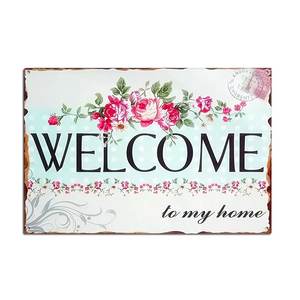Panneau mural en métal « Bienvenue à la Maison » avec motif floral rose, style shabby chic, pour porche, entrée, remise de diplôme, Nouvel An chinois, Fête des Pères - Product Image 2
