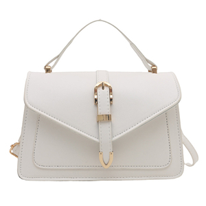 White Faux Leather Waterproof PU Modern Promotional Backpack with Gold Buckle Cotton Lining Interior Zipper Pocket