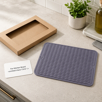 Tapis de séchage de vaisselle en silicone antidérapant, facile à nettoyer, à séchage rapide, avec rainures, grand, résistant à la chaleur, pour évier et comptoir de cuisine