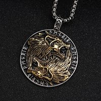 Collier en acier inoxydable avec pendentif loup Geri Freki, bijoux viking, pendentif animal, charme viking, runes Futhark, pendentif pour homme