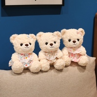 Peluche ours en peluche Kawaii avec nœud et robe florale, douce et moelleuse, avec tenue en dentelle, cadeau d'anniversaire pour filles