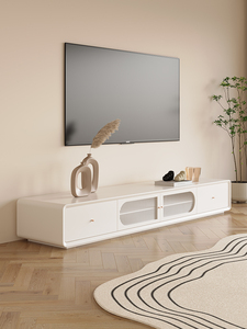 Meuble TV de style italien en bois massif, meuble TV moderne et simple avec plateau en roche, combinaison table basse - Product Image 3