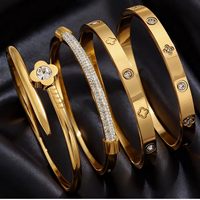 Pulsera Resoul Pvd Gold Nail Clover de acero inoxidable 316l para mujer, con diamantes, ajustable, para fiesta.
