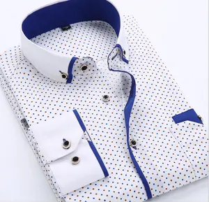최신 디자인 남성 비즈니스 격자 무늬 인쇄 솔리드 셔츠 긴 소매 셔츠 브랜드 정장 코튼 인쇄 남성 드레스 셔츠 STF008
