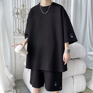 Conjunto de Dos Piezas Casual de Verano para Hombre, Transpirable, Vintage, de Felpa, 100% Poliéster, con Estampado Digital, Camiseta de Punto de 280g - Product Image 2