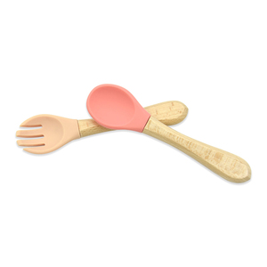 BHD Offre Spéciale – Ensemble Cuillère et Fourchette en Silicone à Pointe Souple de Qualité Alimentaire pour Bébé, Sans BPA, avec Manche en Bois pour Enfants - Product Image 3