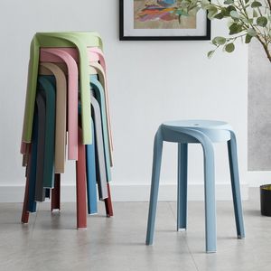 Modern Plastic <b>Stool</b> High Chair For Home Dining Room Nordic Style Square Round <b>Seat</b> Stackable Design - Product Image 4