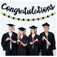 Spanduk Cetak Kertas Ramah Lingkungan Warna Pink, Hitam, Kuning untuk Musim Wisuda, Dekorasi Latar Belakang Topi Doktor dan Hiasan Bunting untuk Upacara