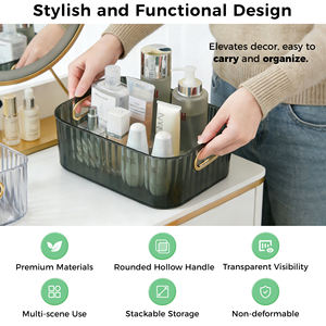 Scatola trasparente e durevole in PET impilabile per cosmetici, organizer da scrivania con design a diamante di lusso per trucco - Product Image 4