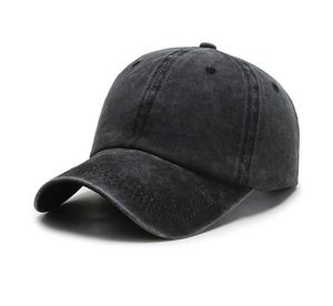 Casquette de baseball en jean délavé style streetwear à 6 panneaux, effet usé, avec logo brodé personnalisé, boucle en cuivre doré, casquettes Dad Caps en gros - Product Image 1