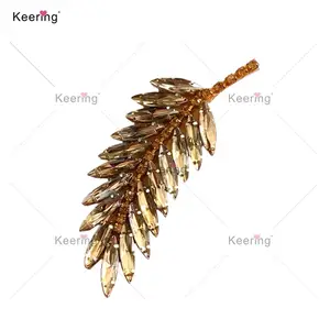 WRA-1780 Keering Gold Weed Leaf Patch Zilver Zwart Crystal Ab Hotfix Glitters Rhinestone Leaf Applique