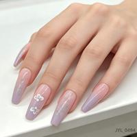 Kit de 24 faux ongles réutilisables à presser, rose dégradé, avec autocollants papillon scintillants, design carré, à poser soi-même