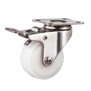 Roda Putar dengan Batang Baja Tahan Karat 304 yang Tahan Lama, Pelat Atas Putar, Roda Nylon PA Putih <span class=keywords><strong>1.5</strong></span>'' 2'' dengan Rem - Product Image 1