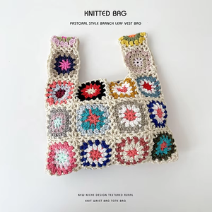 Sac en laine fait main rétro pastoral pour femmes Collection printemps été pur tissé à la main sac fait main de <span class=keywords><strong>grand</strong></span>-mère à la mode - Product Image 4