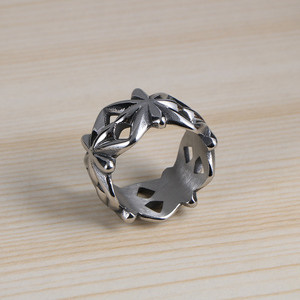 Men's <b>Titanium</b> Steel <b>Ring</b> Hollow Plant Pattern Fashion Jewelry SA1025 - Product Image 1