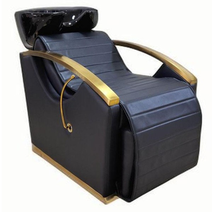 Lit de lavage de cheveux Shanlong de style européen pour salon de coiffure, semi-inclinable, position assise, avec accoudoirs dorés - Product Image 1