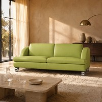 Canapé deux places en similicuir vert avec pieds en métal, style moderne pour salon et appartement, vente en gros, directement de l'usine