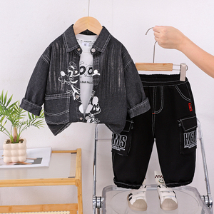 Conjunto Casual de Alta Calidad para Niños Pequeños, Chaqueta Vaquera con Cuello Solapa y Personajes de Dibujos Animados, Camiseta y Pantalones, <span class=keywords><strong>Ropa</strong></span> Infantil para Uso Diario - Product Image 2