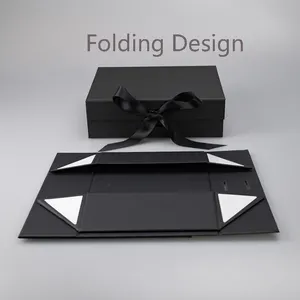 Custom Foldable Cardboard Folding Magnetic Gift Box With Gold Logo