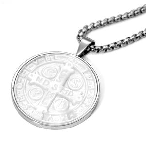 Pendentif rond en coquillage blanc de style européen et américain, pendentif boussole en coquillage gravé en croix - Product Image 2