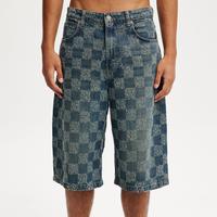 Shorts en jean pour homme, style baggy, délavé, coupe droite, taille mi-haute, décontracté, effet usé, pantalon décontracté pour homme