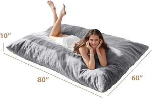 Canapé-<span class=keywords><strong>lit</strong></span> géant moderne 3-en-1 en fausse fourrure avec rembourrage en mousse haute densité, pouf pliable pour adultes - Product Image 5